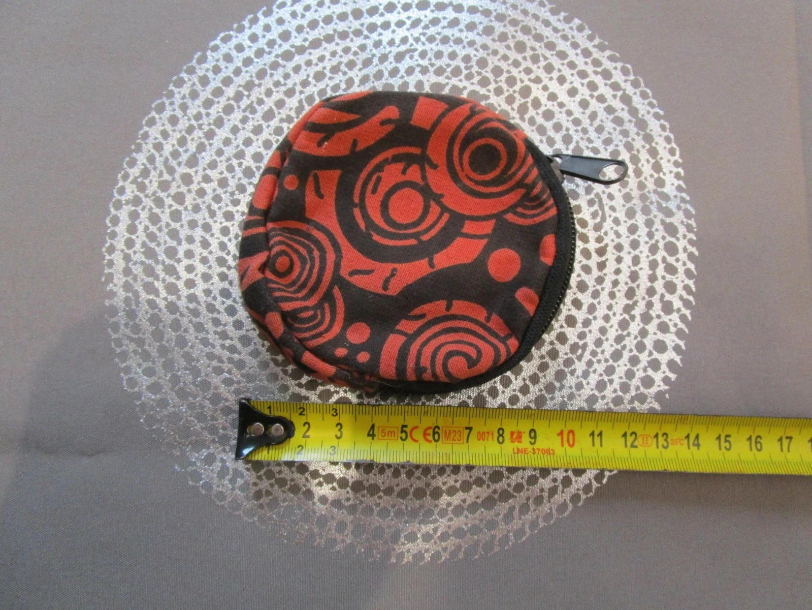 Porte-monnaie rond en tissu 100 % coton Style ethnique Fermeture zippée – Rouge Rouille Ø 10 cm P017 – photo 3